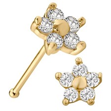 14k Solid Yellow Gold 5 Round Cubic Zirconia Prong Set Flower Design Nose Bone