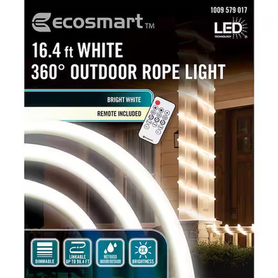 EcoSmart 16.4 ft. Plug-In Bright White LED 360° Outdoor Dimmable Linkable Light