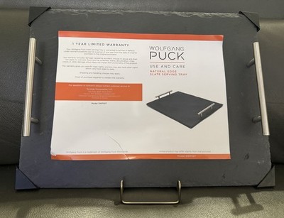 NWT Wolfgang Puck Natural Edge Slate Serving Tray W/Stainless Steel Handles
