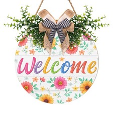 Spring Welcome Door Sign for Porch Outdoor Decoration Colorful Floral Door Wr...