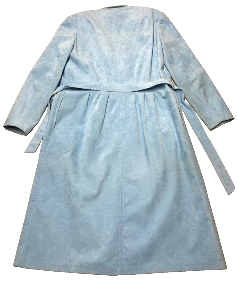Vintage Suede Trench Coat Roth Le Cover 60s 70s Retro Baby Blue Belted Jacket - Image 3 of 4