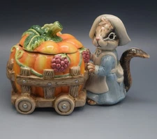 FITZ AND FLOYD IT'S HARVEST TIME CHIPMUNK PILGRIM SUGAR BOWL