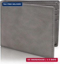 Men's RFID Blocking Leather Bifold Wallet Slim Minimalist Card Holder Gray New