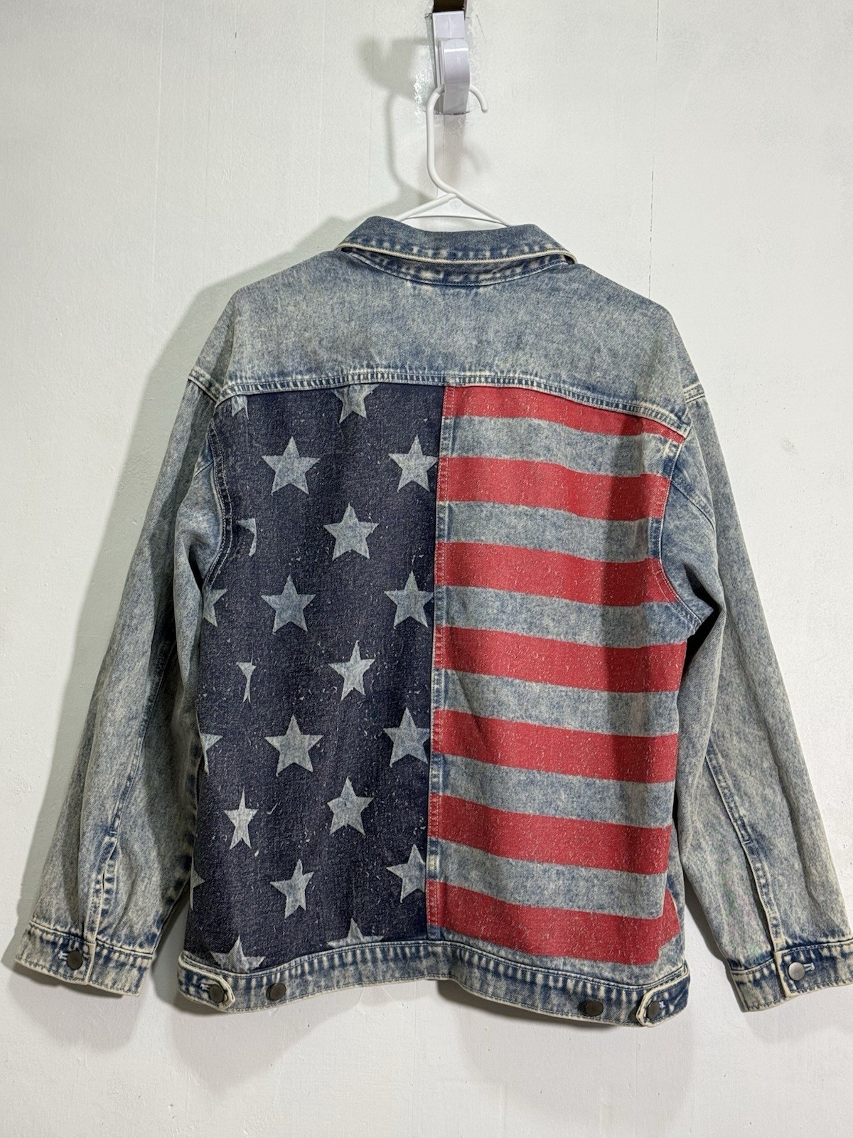H&M Divided Acid Wash Denim Jean Jacket USA Flag Woman’s Sz 8 100% Cotton