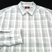 UNTUCKit Shirt Mens L White Black Green Heather Check Button WrinkleFree Gray