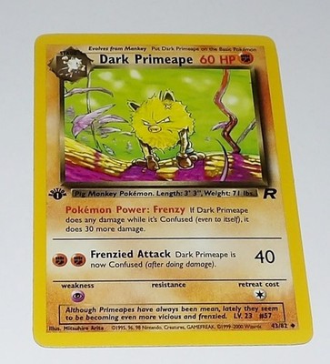 HIGH GRADE FIRST EDITION POKEMON CARD UNUSED UNPLAYED DARK PRIMEAPE 43/82 | eBay HIGH GRADE FIRST EDITION POKEMON CARD UNUSED UNPLAYED DARK PRIMEAPE 43/82 | eBay