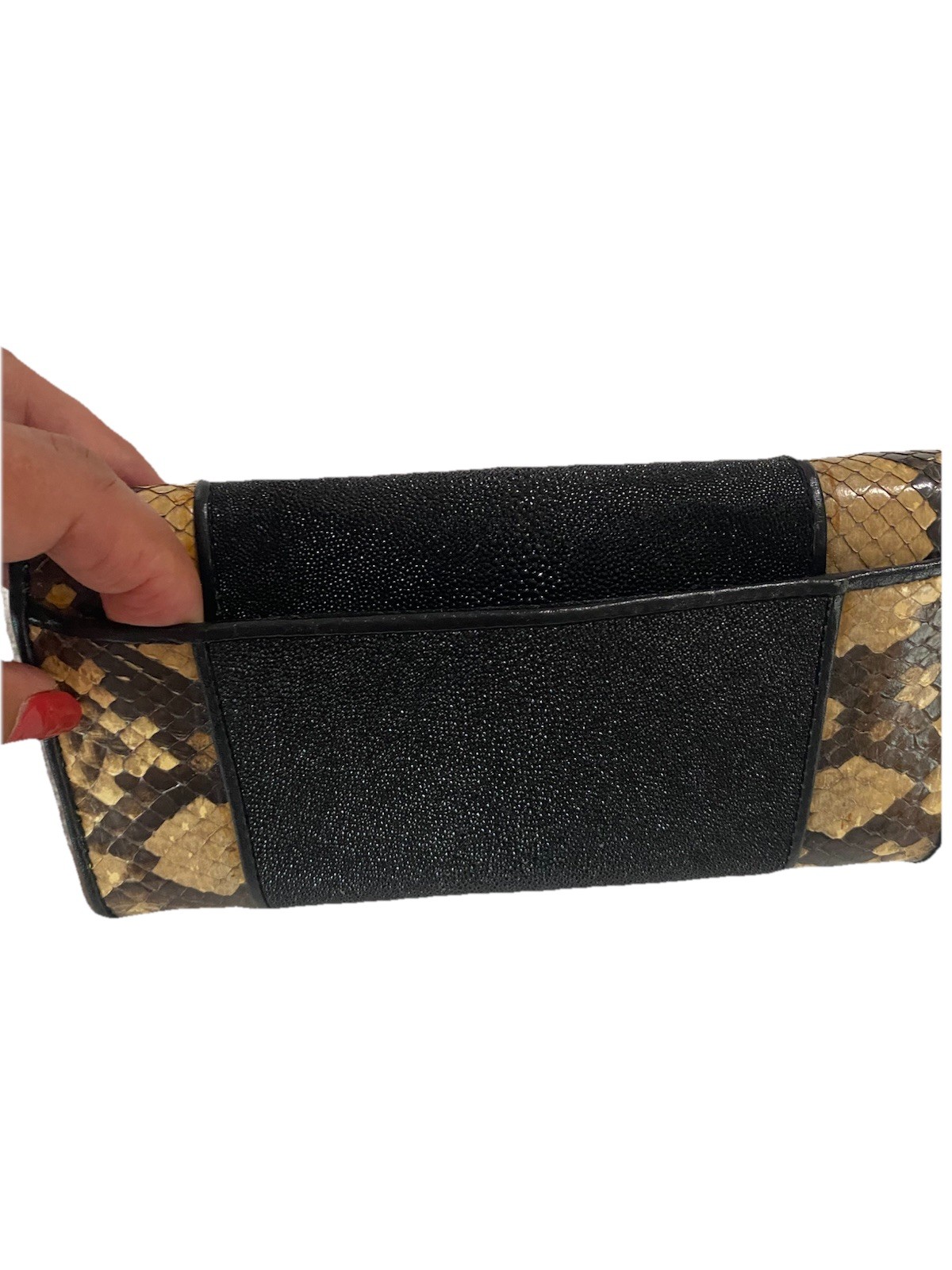 Genuine Stingray & Python Snake Skin Women Trifol… - image 2