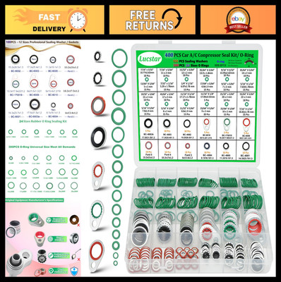 400Pcs A/C O Ring Kit - Automotive Compressor Seal Gasket Assortment for R134a/R
