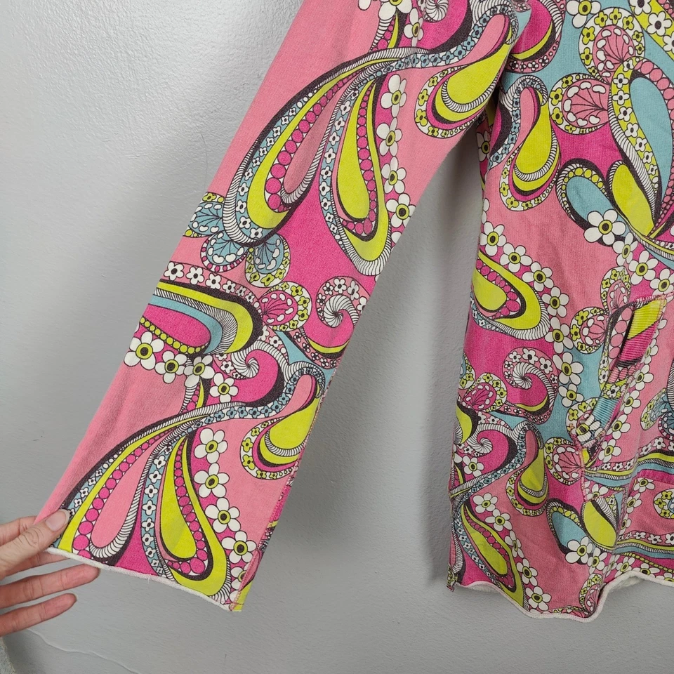 Vintage Y2K Lucky Brand Hoodie Dress Womens Large  Pink Paisley Print Cover Up - Image 3 of 4