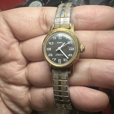 Works Vintage Timex Taiwan Brown Dial Electric Ladies Watch Quartz 23mm Fit 6.5 
