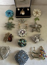 Vintage Warner Weiss Marvella JD&E Enamel Flower Christmas Tree Brooch Pin Lot
