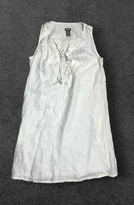 Neiman Marcus weiß 100% Leinen Rüschen vorne ärmellos Tunika Kleid Größe M...