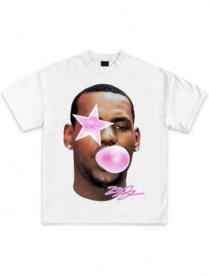 NBA Y2K LeBron James Bubble Gum White Streetwear Graphic Tee S-4XL