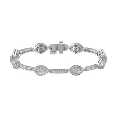 10k White Gold Lab Grown Diamond Composite Bracelet 7'' Gift for Women