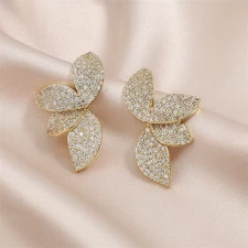 Luxury Shiny Micro-Set Zircon Leaf Earrings for Women Exquisite AAA CZ Symmetric