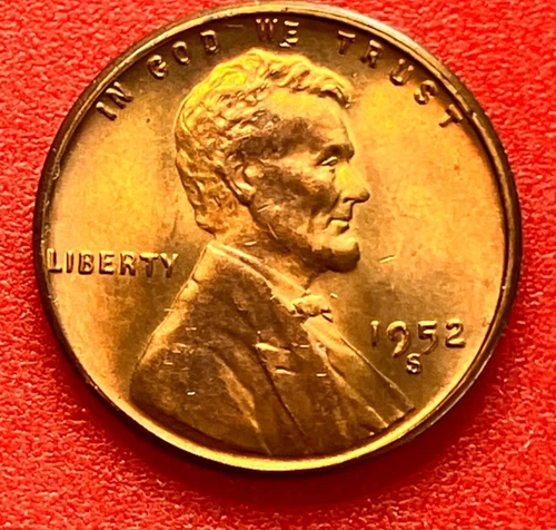 1952-S Lincoln Wheat Cent Penny GEM RD BU From an Original Bank Roll