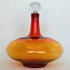 Vtg 1970s Blenko # 7225 Tangerine Amberina Glass Decanter w/Original Stopper 12"