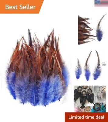 100PCS Saddle Hackle Rooster Feather for Crafts, 5-7 inch Natural Pheasant Ne...