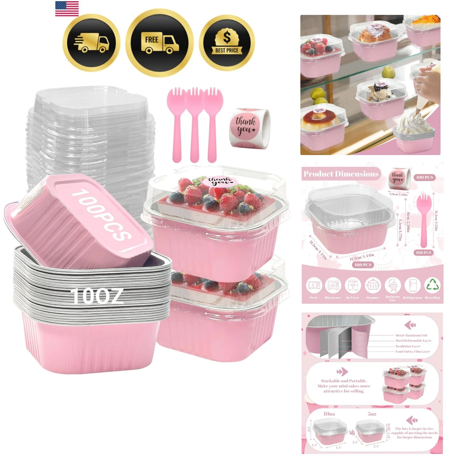 100 Pack 10oz Mini Cake Pans With Lids, Aluminum Foil Square Brownie Baking C...
Opens in a new wind
