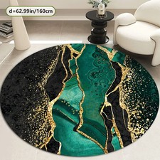 100cm 100cmZULIDA Luxury Round Marble Mat - Green  Black with Golden Accents, N