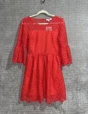 Poppy Red Eyelet Floral Lace Bell Sleeves Jack by BB Dakota Dress New Women’s 6