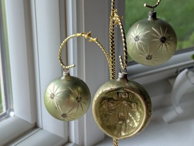 3 Vintage West Germany Mercury Glass Christmas Ornaments Atomic Star & Indent 