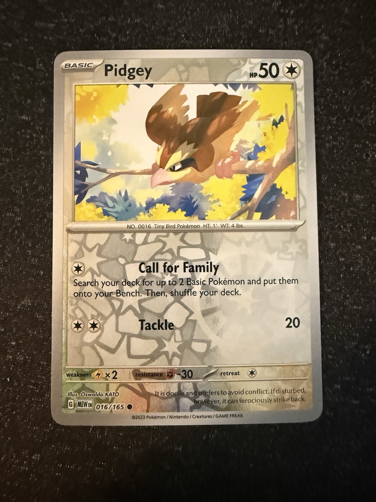 Pidgey 016/165- Pokemon 151- Reverse Holo Common- NM/M