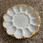 Vintage 10" Milk Glass Deviled Egg Plate Gold Trim Edging Capacity 12