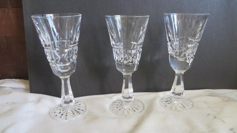 3 Waterford Cut Crystal Kylemore, Sherry/Wine Glasses, Signed, Mint 5 1/4" Great