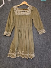 Madewell Dress Womens XXS Green Corduroy Embroidered Square Neck Mini Boho