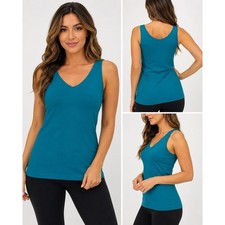 Apt. 9 Womens Seamless V-Neck Tank Top Teal Blue Stretch Layering Cami L/XL