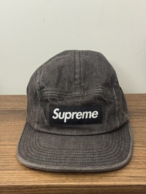 Supreme Box Logo Washed Canvas Denim Camp Cap Hat FW 19 Gray Black