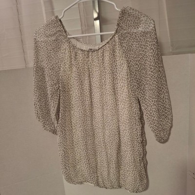 Elena Baldi Womens Silk Leopard Overlay Lined Bubble Hem Blouse Italy Small S