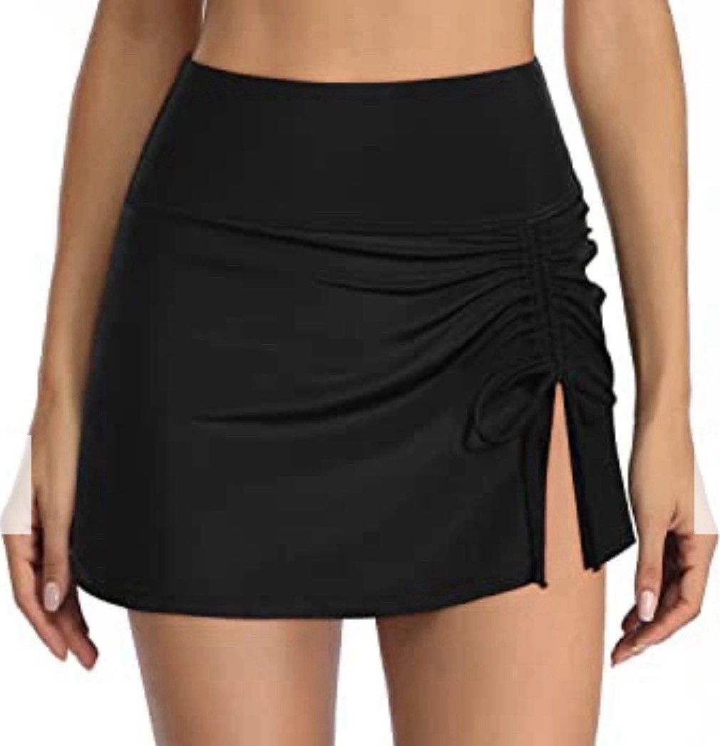 Holipick Women’s High Waisted Drawstring Swim Skirt Black Size XL