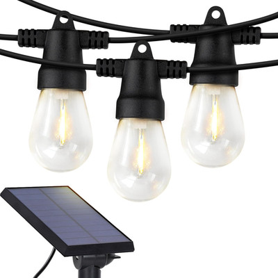 Ambience Pro Solar Powered Outdoor String Lights, 48 Ft Commercial Grade Waterpr