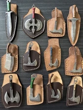 Miniature Damascus Axes Swords 2.5-4 In with Sheathes Lot of 12 Handmade Knives