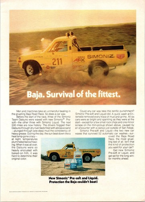 #ad 1973 Simoniz Car Wax Datsun Pickup Truck Baja 500 Rally Vintage Print Ad 70s Art $16.97