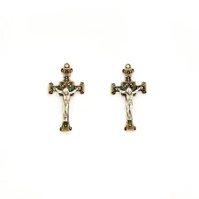 Vtg Set of Two 925 Silver and Brass Crucifix Cross Pendants Confirmed Sterling