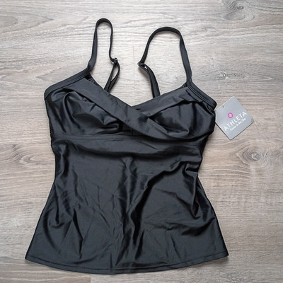 Athleta Twister Bra Cup Tankini Top Black 34D/DD Women NEW Mesh Stretch Swimsuit