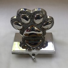 3D Dog Paw Christmas Stocking Holder Metal Mantel Pet Stocking Silver - Blank