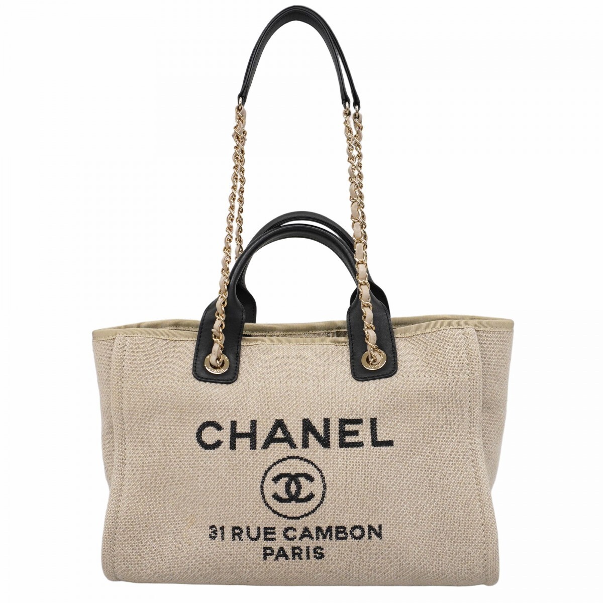 Chanel Deauville Canvas Tote Bag Black 530207