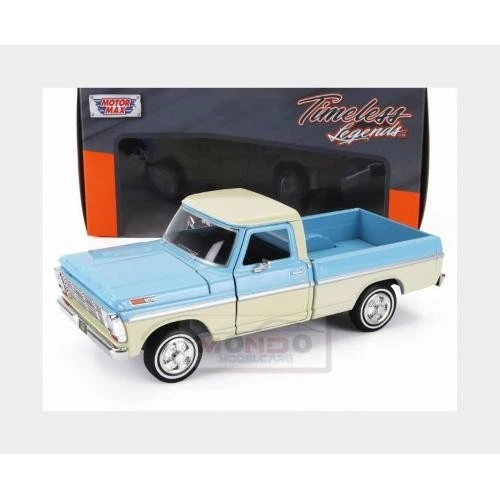 1:24 MOTORMAX Ford Usa F-100 Pick-Up 1969 Light Blue Cream MTM79315LB - Immagine 2 di 2