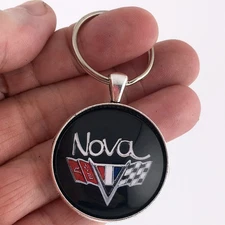 Vintage Chevy Nova Chrome V Flag Formation Badge Emblem 1.2 Diameter Keychain