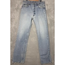 90s Levis 501 Light Wash Straight Leg Jeans USA Blue Distressed Fits 32x31