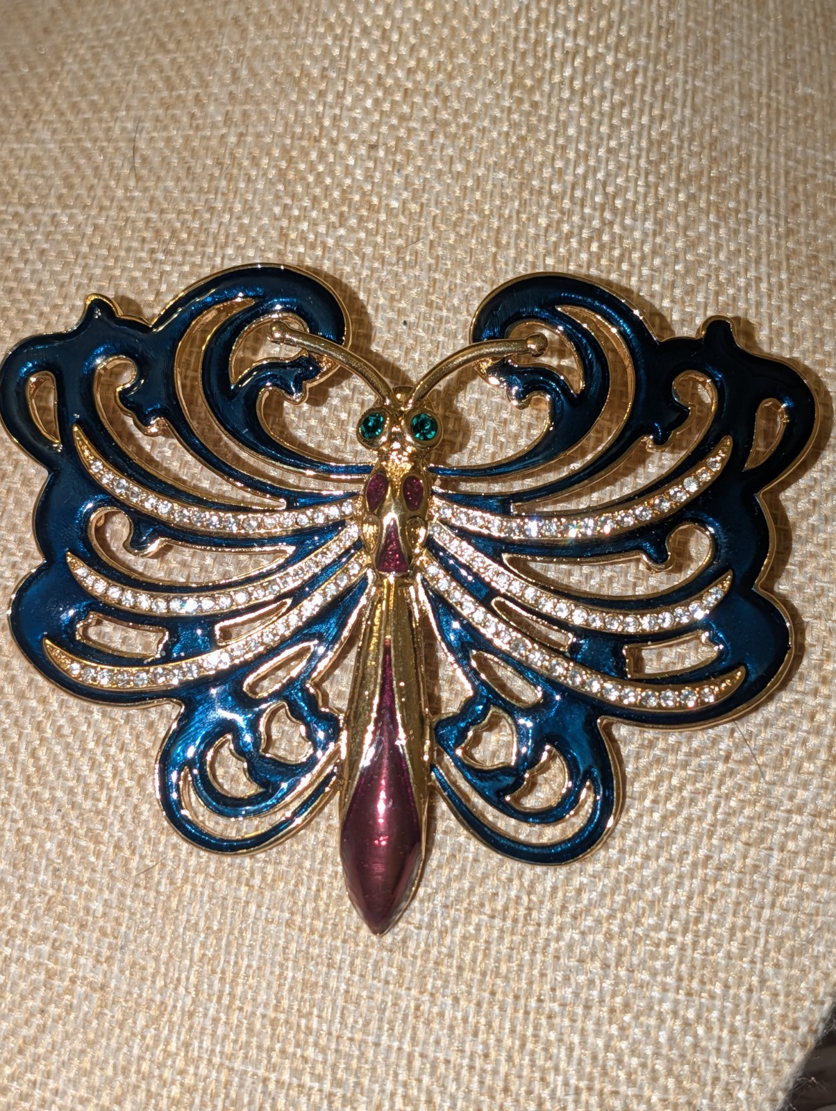  Statement vtg Cindy Adams enamel rhinestone butterfly  gold tone pin brooch