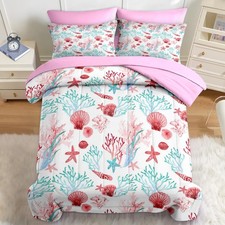 7 Pcs Comforter Set Queen Size, Ocean Sea Coral Bedding Set for Kids and Adul...