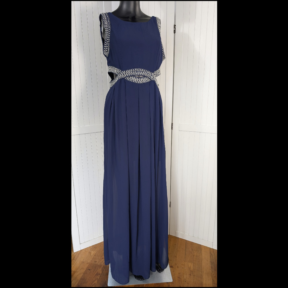TFNC London Navy Beaded Cutout Maxi Dress Size 14 Formal Prom Gown
