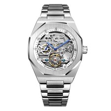 Men's Automatic Mechanical Skeleton Wrist Watch Stainless Steel Case Band