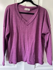 ZENANA Long Sleeve Raised Rib Shirt / Top - V-Neck Womens Sz MED - NEW! Hot Pink