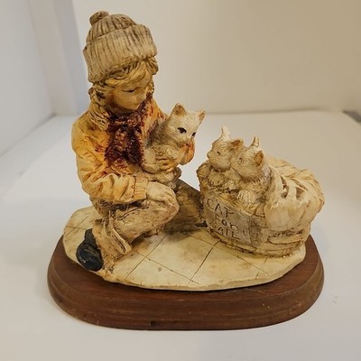 ''Dog for Sale''  Cat For Sale  Figurines with wood base Puppies Kittens Girl